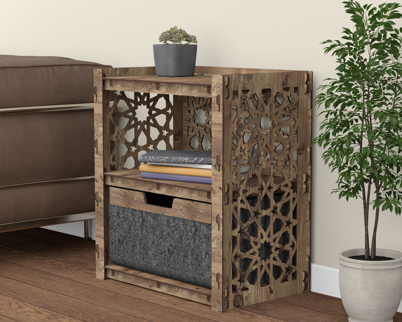 Arabic Bedside Table Nightstand 1 Drawer [1 LARGE BLACK BIN]