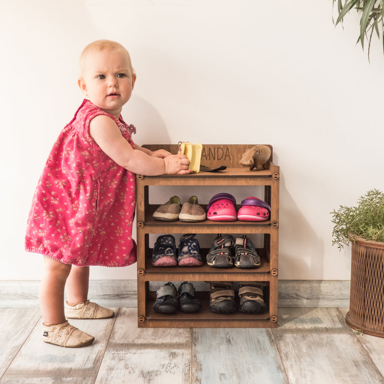 Small Kids Shoe Rack, Toddler Shoe Shelf With Personalization