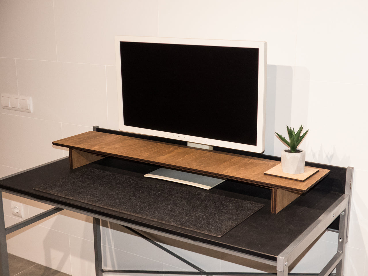 Home Office Desk Shelf Office Desk Storage Dual Monitor Stand Desk  Accessories Walnut Monitor Stand Wood Riser Desk Organizer 